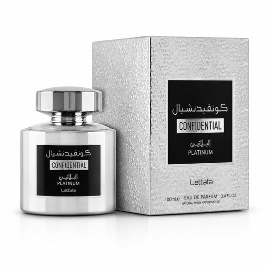 Lattafa Confidential Platinum Eau de Parfum 100ml – Eleganter Herrenduft mit Bergamotte, Weihrauch und Ambra