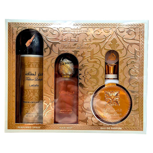 Lattafa Fakhar Femme Rose Geschenkset Eau de Parfum 3 Teilig