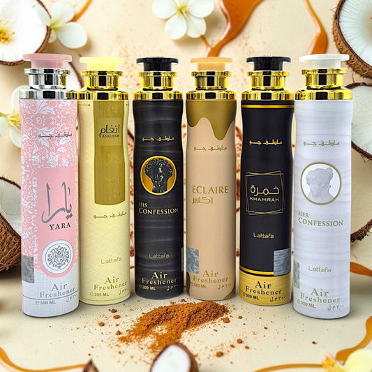 Lattafa Raumduft Set 6x300ml Air Freshener Raumspray Yara, Eclaire, usw.