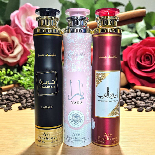 Lattafa Raumduft Set Lufterfrischer Khamrah, Yara, Ameerat Al Arab 3x300ml=900ml