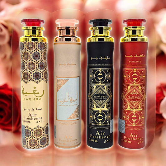 Lattafa Raumduft Set Lufterfrischer Badee Al Oud Glory, Sublime, Raghba, Ameerat Al Arab, Prive Rose 4x300ml=1200ml