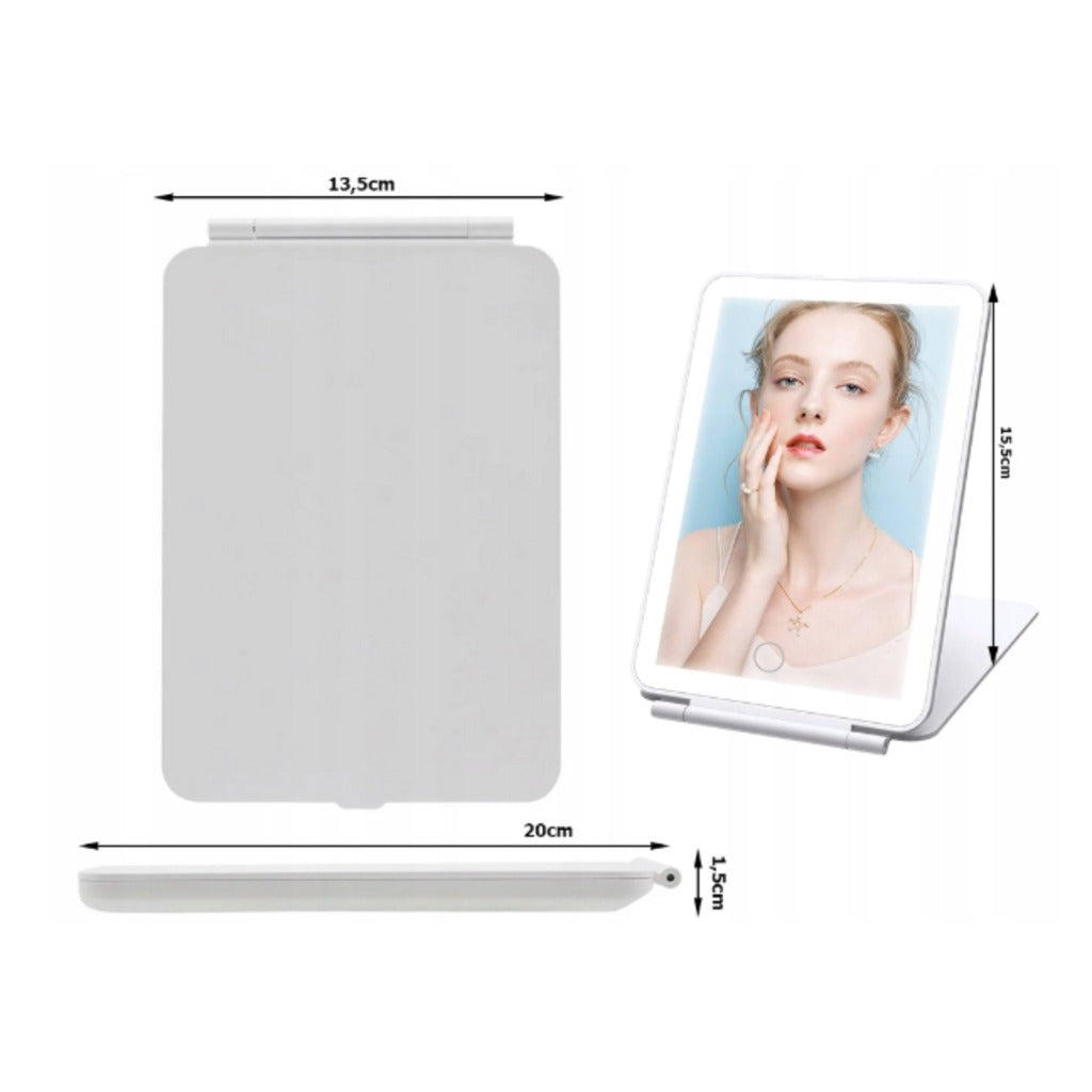 LED Kosmetikspiegel mit Beleuchtung klappbar 13,5x20 cm – weißer Schminkspiegel und Reisespiegel mit Touch-Dimmer – Bild 8