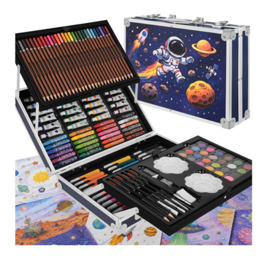 Maaleo Malset Kinder Malkoffer Astronaut 145 Teile mit Buntstiften Filzstiften Acrylfarben und Wasserfarben