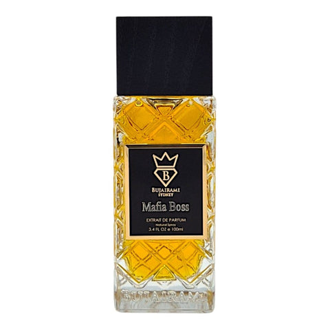 Bujairami Mafia Boss Extrait de Parfum 100 ml – orientalisch-würziger Herrenduft mit Rum, Safran und Patchouli