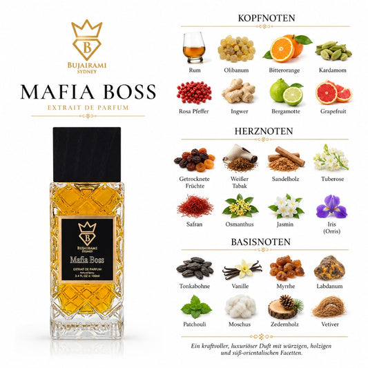 Bujairami Mafia Boss Extrait de Parfum 100 ml – orientalisch-würziger Herrenduft mit Rum, Safran und Patchouli – Bild 2