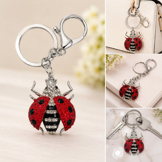 Marienkäfer Schlüsselanhänger mit Strasssteinen – funkelndes Schmuck-Accessoire als Glücksbringer für Schlüsselbund und Tasch