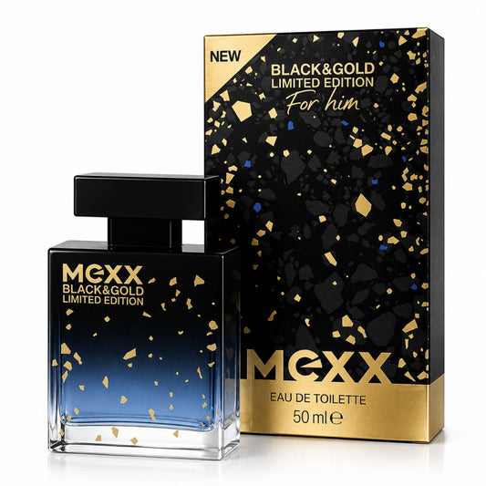 Mexx Black and Gold Limited Edition Man Eau de Toilette 50 ml – frischer holziger Herrenduft mit Bitterorange, Yuzu und Vetiv