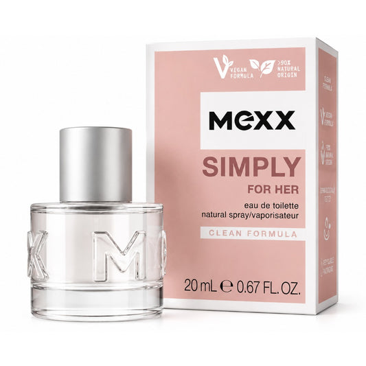 Mexx Simply for Her Eau de Toilette 20 ml – frischer blumig-fruchtiger Damenduft mit Rose, Bergamotte und Moschus