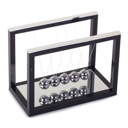 Newton Pendel mit Spiegel – Newtons Wiege mit 5 Kugeln, Schreibtisch-Deko, Sockel 20x11 cm – Bild 4