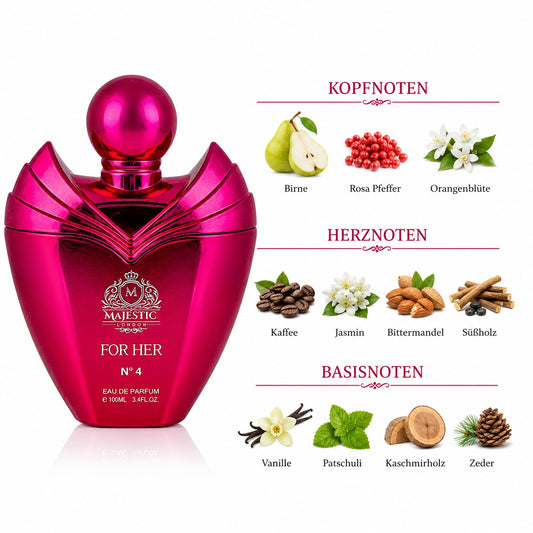 Majestic No. 4 Coffee Vanilla Jasmine Eau de Parfum 100 ml – orientalischer Damenduft mit Kaffee, Jasmin und Vanille