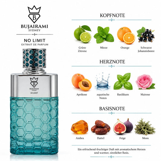 Bujairami No Limit Eau de Parfum 100 ml – frischer Unisex-Duft mit Minze, Zitrone und Ambra – Bild 3
