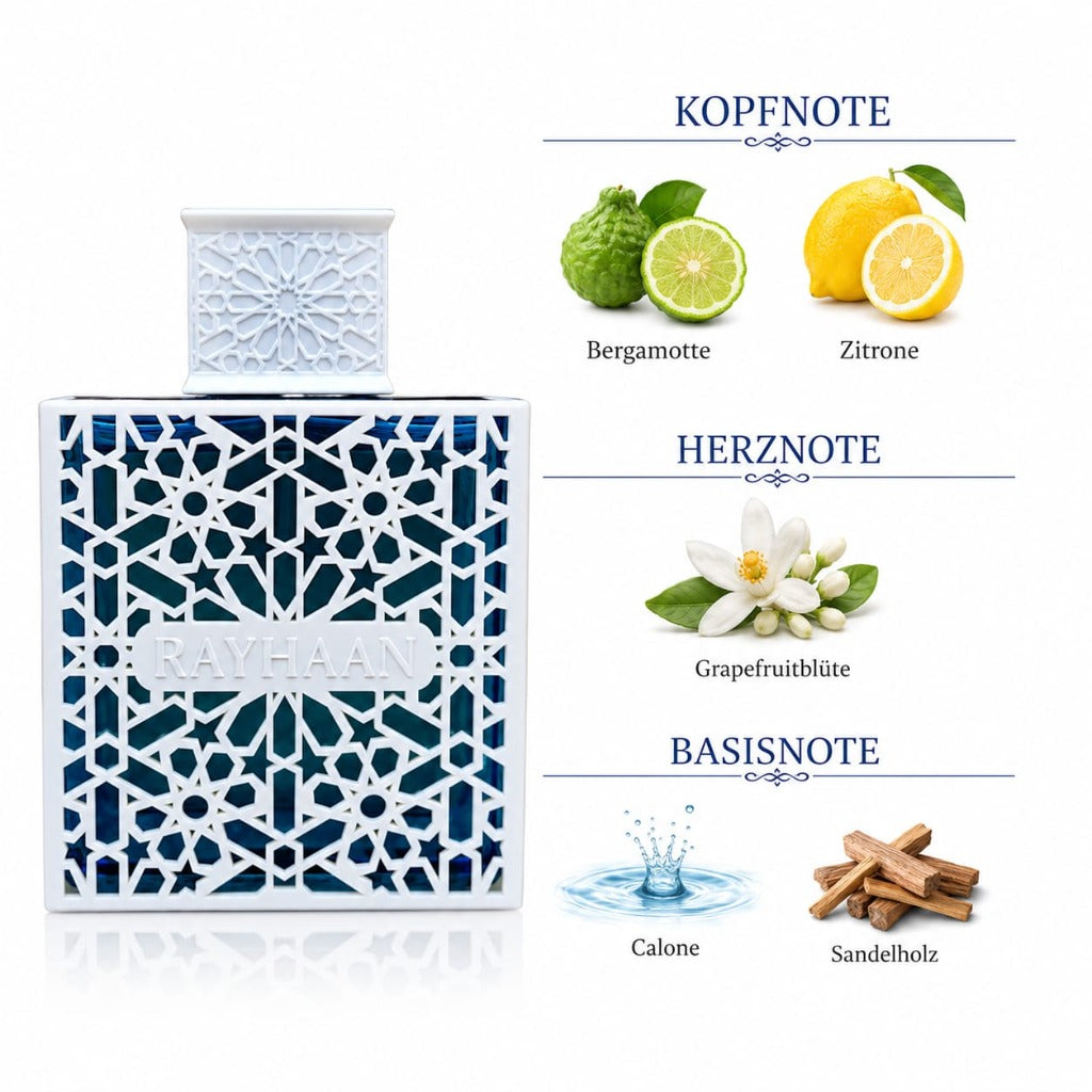 Rayhaan Azul Eau de Parfum 100 ml – frischer, zitrischer Herrenduft mit Bergamotte, Zitrone und Calone – Bild 2