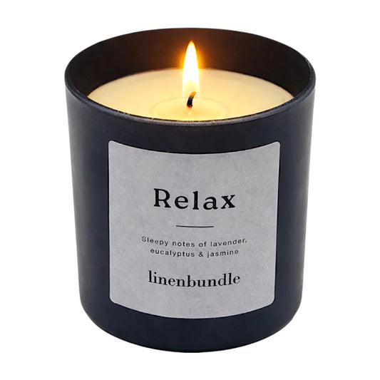 Relax Duftkerze von Linenbundle Lavendel Eukalyptus Jasmin Im Glas
