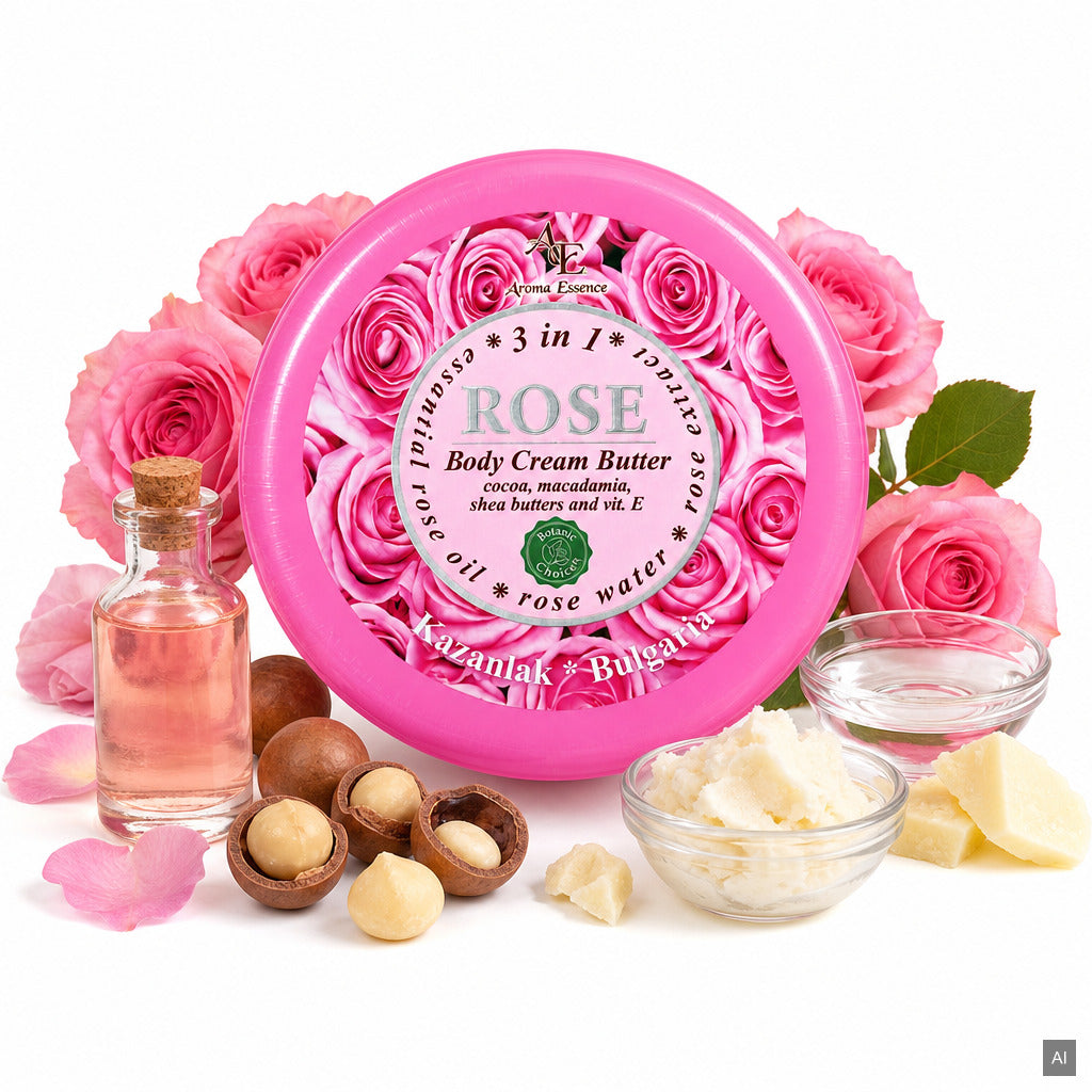 Aroma Essence Rose 3-in-1 Körperbutter mit Rosenöl, Rosenwasser & Sheabutter – intensive Feuchtigkeitspflege für alle Hauttyp