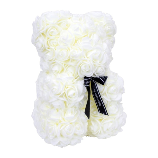Rose Teddy, Rosenbär, Teddybär mit Rosenblüten 25 cm Weiß