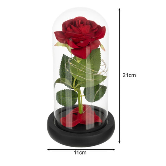 Ruhhy Ewige Rose im Glas mit warmweißer LED-Beleuchtung unter Glaskuppel in schwarzer Geschenkbox – Bild 2