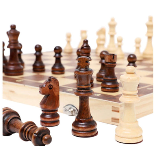 3-in-1 Brettspiel Set aus Holz 29,5 cm – Schach, Dame und Backgammon für Kinder und Erwachsene – Bild 3