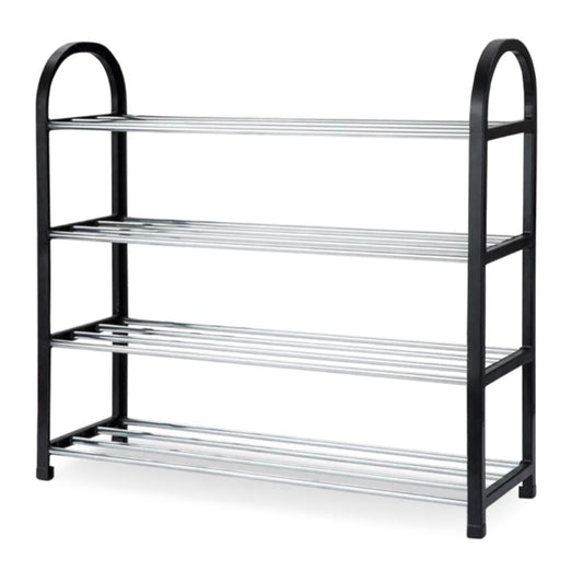 Schuhregal 4 Ebenen Aluminium Kunststoff schwarz chrom – Schuhständer für 8 Paar Schuhe, 57x51x19 cm – Bild 2