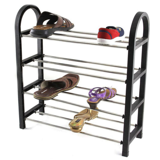Schuhregal 4 Ebenen Aluminium Kunststoff schwarz chrom – Schuhständer für 8 Paar Schuhe, 57x51x19 cm – Bild 4