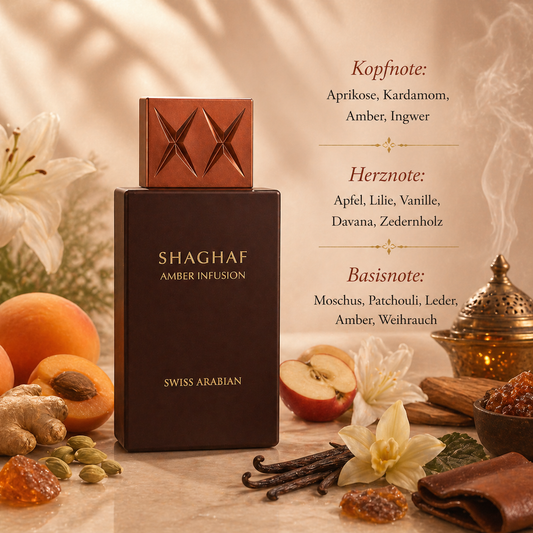 Shaghaf Amber Infusion Eau de Parfum, rauchiger Unisex Duft 75 ml