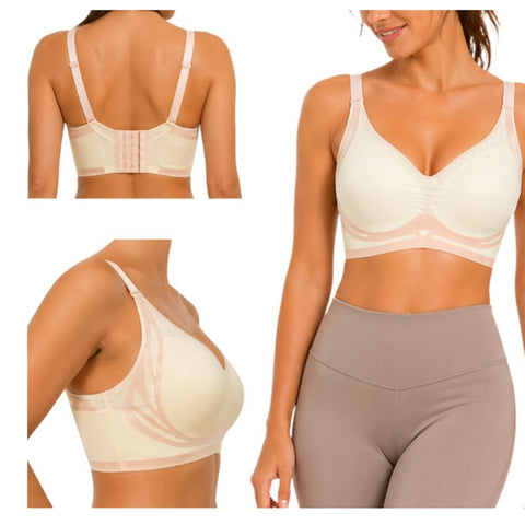 Sport BH Damen Nahtlos Push Up ohne Bügel mit Pads in Weiß – 80% Nylon 20% Elasthan, bügellos, formend