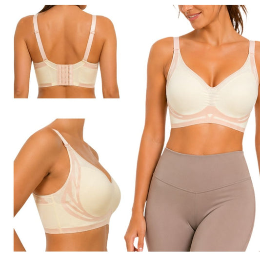 Sport BH Damen Nahtlos Push Up ohne Bügel mit Pads in Weiß – 80% Nylon 20% Elasthan, bügellos, formend