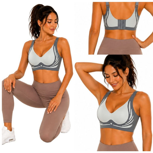 Sport BH Damen Nahtlos Push Up ohne Bügel in Grau – mit Einlagen, 80% Nylon 20% Elasthan