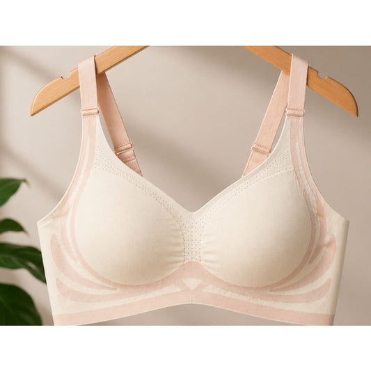 Sport BH Damen Nahtlos Push Up ohne Bügel mit Pads in Weiß – 80% Nylon 20% Elasthan, bügellos, formend – Bild 4