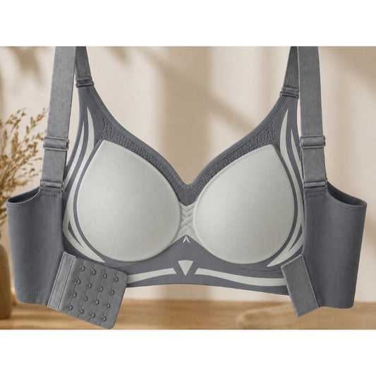 Sport BH Damen Nahtlos Push Up ohne Bügel in Grau – mit Einlagen, 80% Nylon 20% Elasthan – Bild 4