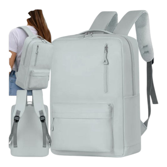 Grauer Sportrucksack mit Laptopfach, USB-Anschluss, gepolsterten Schultergurten und großem Stauraum für Schule, Universität, Arbeit, Reisen und Handgepäck im Flugzeug