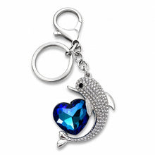 Strass Delfin Schlüsselanhänger mit Kristallherz & Herzanhänger