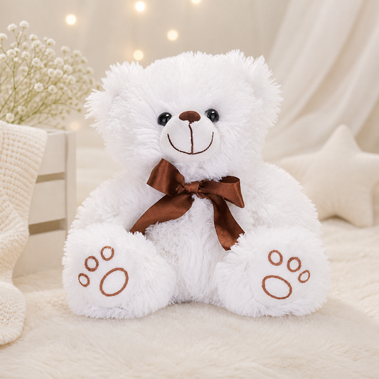 Plüschbär Thomas Weiß 30 cm – Kuscheltier mit Schleife Teddy Bär