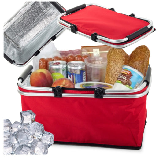 Thermo Picknickkorb faltbar 48x28x22 cm blau – isolierter Kühlkorb mit Alurahmen und Reißverschluss