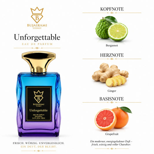 Bujairami Unforgettable Eau de Parfum 100 ml – frischer Herrenduft mit Bergamot, Ingwer und Grapefruit – Bild 2