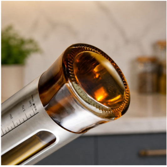 Verk Group Olivenöl Dosierflasche 500 ml aus Glas mit Edelstahl-Ausgießer, Maßskala und Sichtfenster – Bild 4