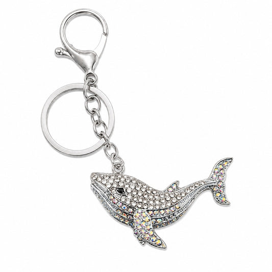 Wal Schlüsselanhänger mit Strass Silberoptik – funkelnder Glitzer Taschenanhänger mit Karabinerhaken
