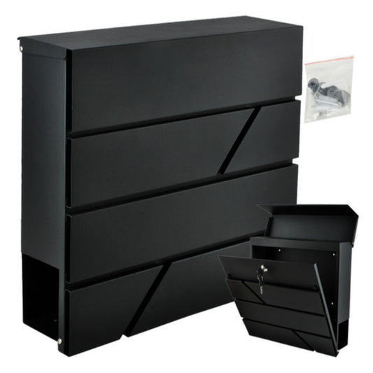 Wandbriefkasten Schwarz mit Zeitungsfach A4-Format verzinktes Eisen Wandmontage 10x37x36,7cm