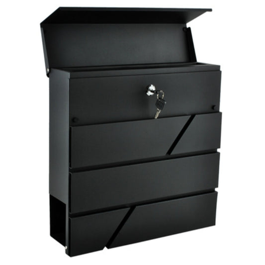 Wandbriefkasten Schwarz mit Zeitungsfach A4-Format verzinktes Eisen Wandmontage 10x37x36,7cm – Bild 3