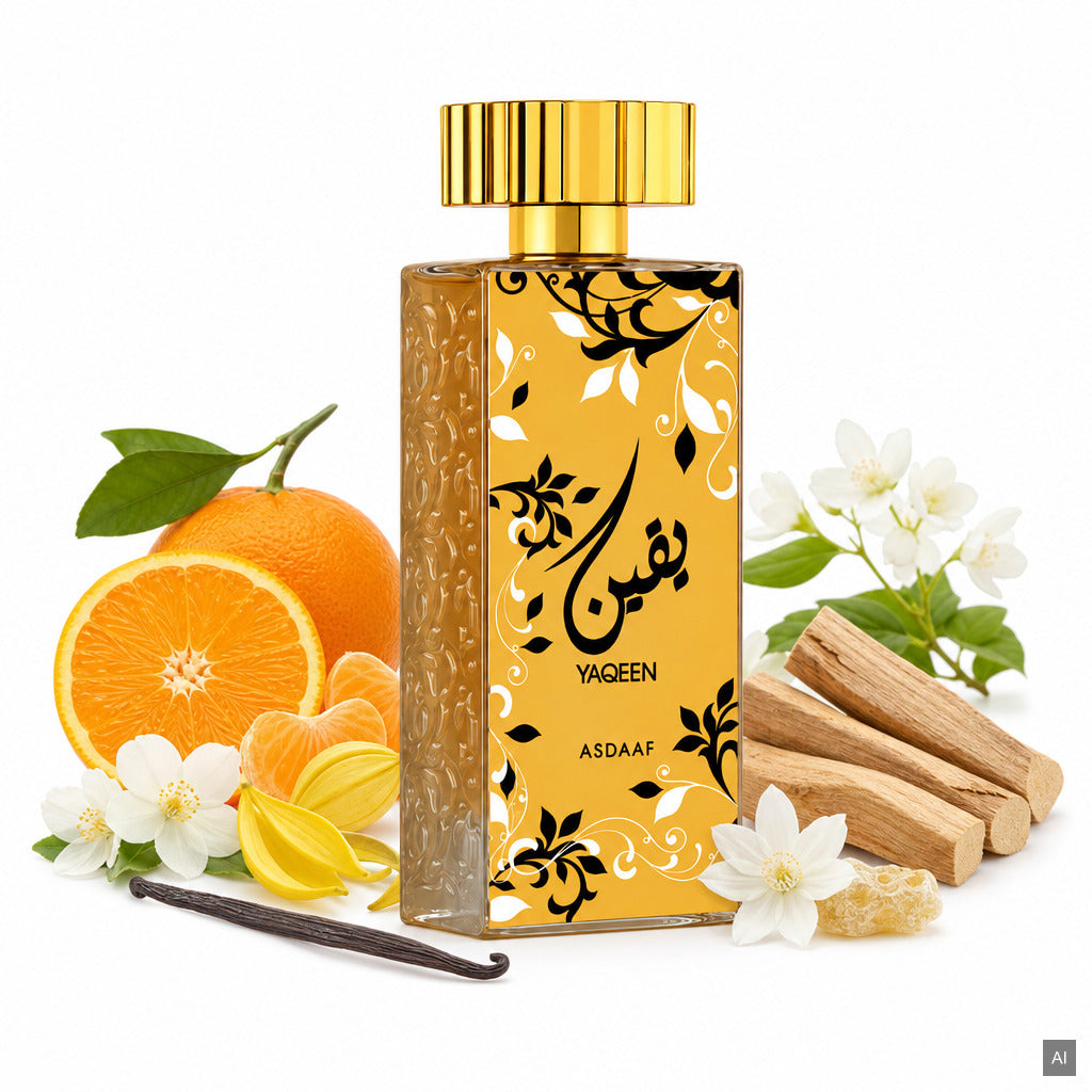 Asdaaf Yaqeen Eau de Parfum 100 ml – orientalisch-blumiger Unisex-Duft mit Mandarine, Jasmin, Vanille und Sandelholz – Duftno