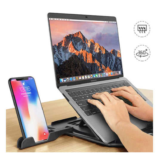 Laptopständer und Handy Halter Universal 360 Grad Drehung-Tragbar Schwarz