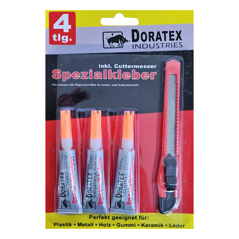 Doratex 3x Spezial-Sekundenkleber 1x Cutter-Teppichmesser