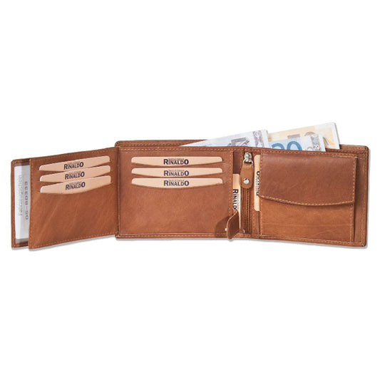 Geldbörse Querformat  mit RFID/NFC Blocker aus glattem, naturbelassenem Rindsleder