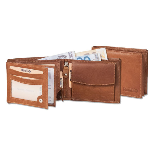 Geldbörse Querformat  mit RFID/NFC Blocker aus glattem, naturbelassenem Rindsleder