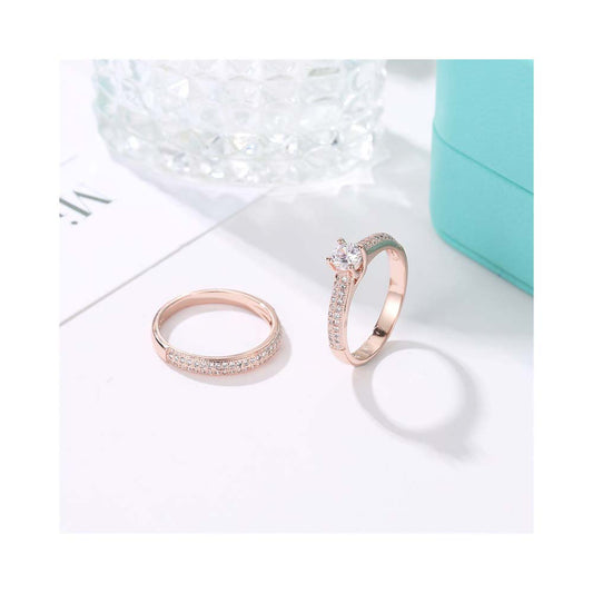 2x Damen Ring mit Zirkonia Rose Gold Set