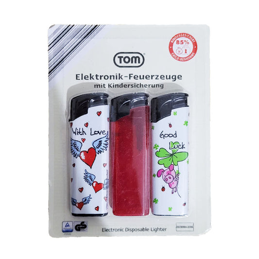 Elektronik Einwegfeuerzeug 3er mit Kindersicherung von Tom