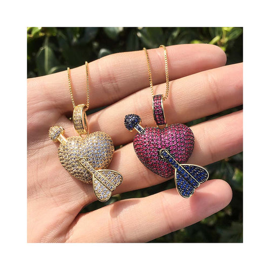 Halskette Amors Pfeil Herz mit Kubanischer Zirkonia