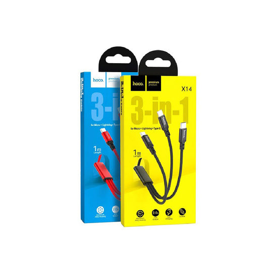 Hoco Ladekabel 3 in 1 Micro + Lightning + Type-C 1m in Rot