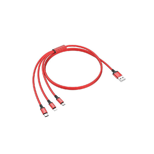 Hoco Ladekabel 3 in 1 Micro + Lightning + Type-C 1m in Rot
