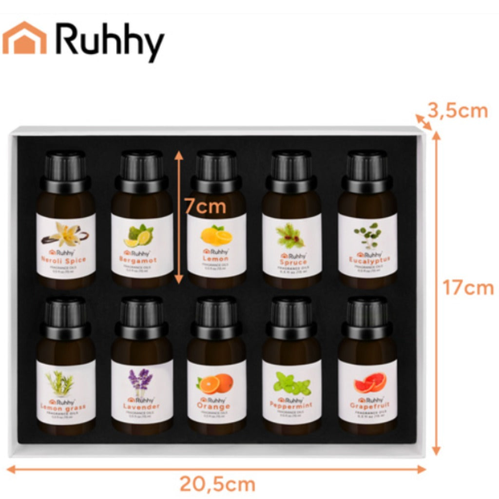 Ruhhy 10 Duftöl Set 10x15 ml ätherische Öle für Diffusor und Luftbefeuchter in eleganter Samtbox – Bild 3