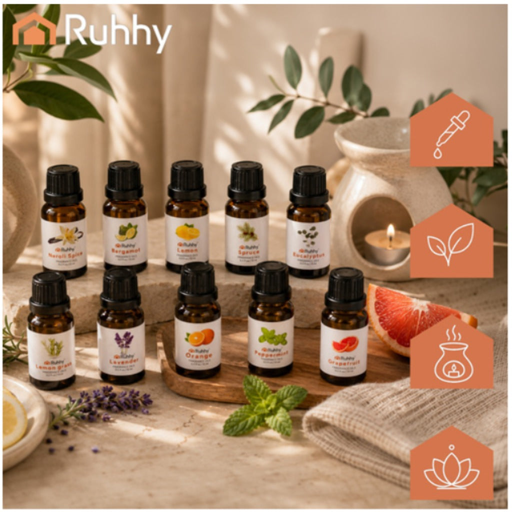 Ruhhy 10 Duftöl Set 10x15 ml ätherische Öle für Diffusor und Luftbefeuchter in eleganter Samtbox – Bild 5